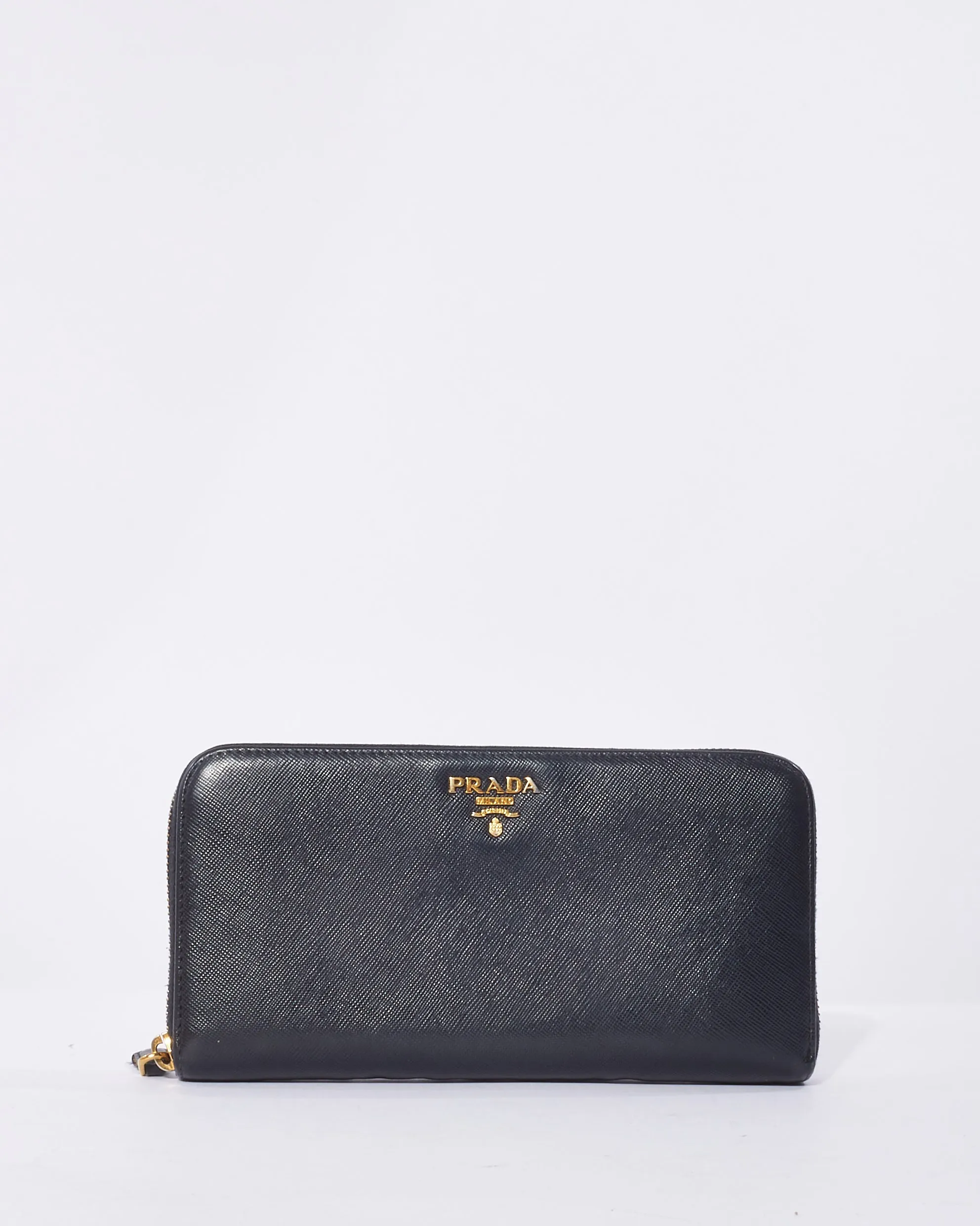 Prada Black Saffiano Leather Long Zip Wallet