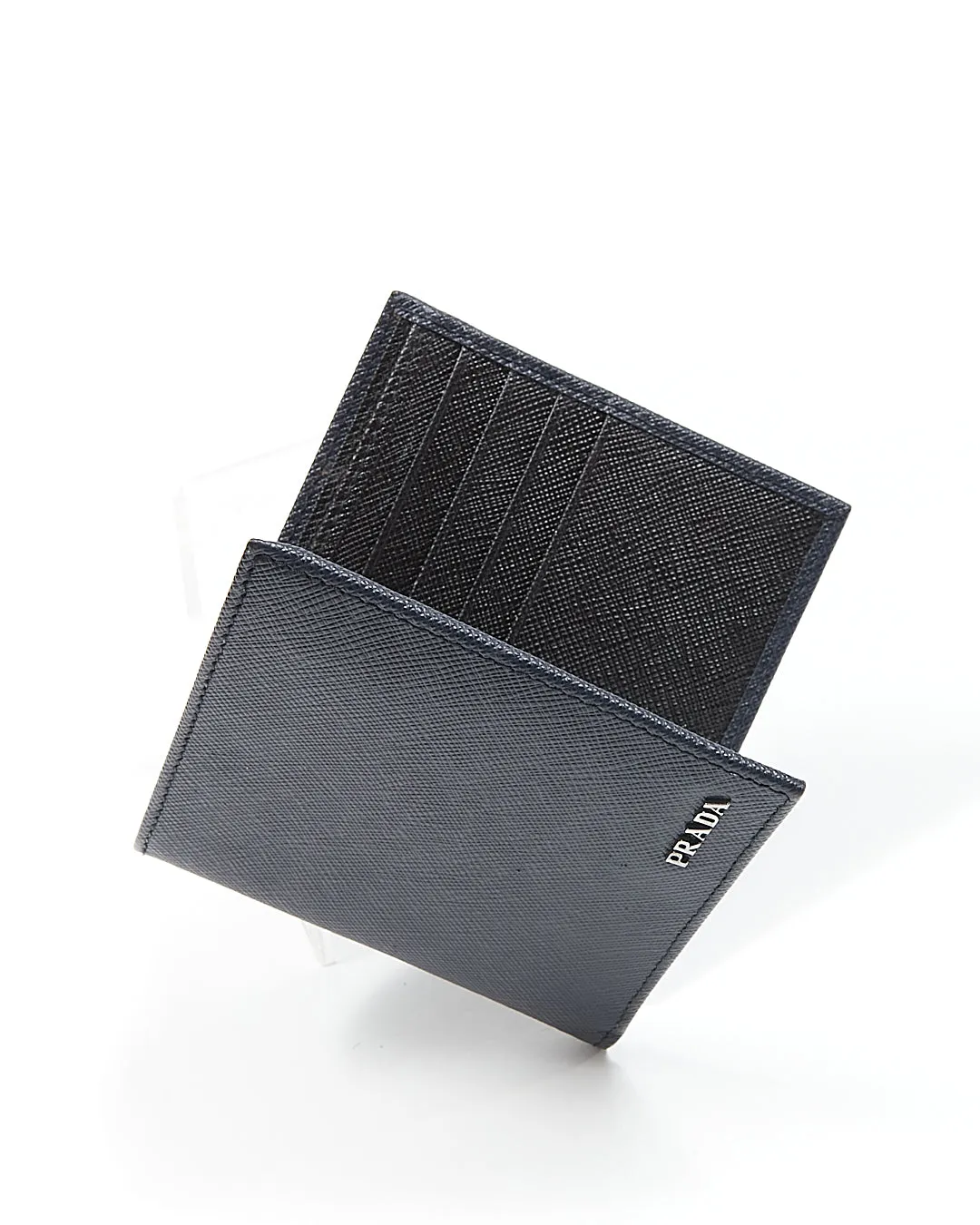 Prada Dark Blue Saffiano Bi Fold Wallet