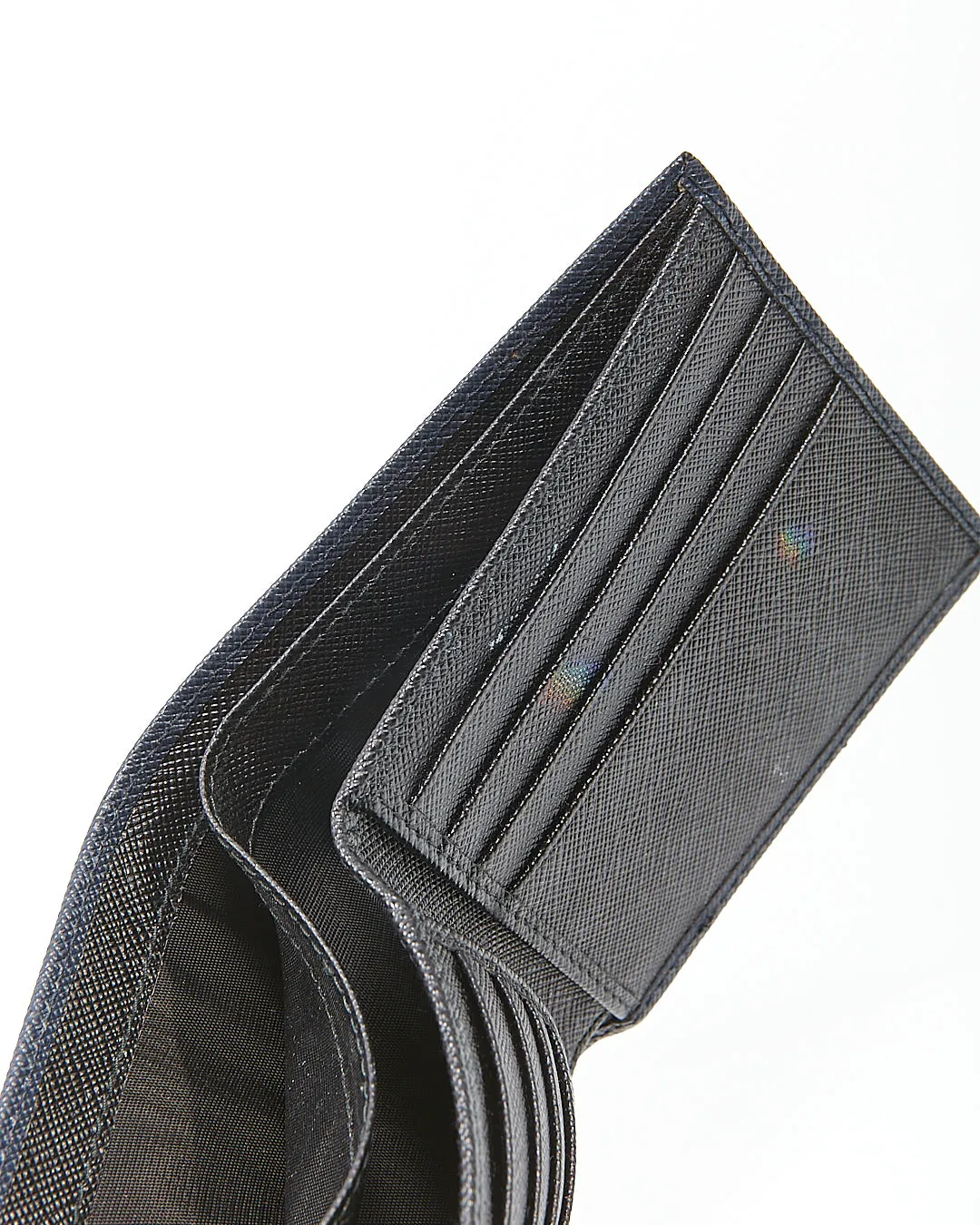 Prada Dark Blue Saffiano Bi Fold Wallet
