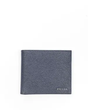 Prada Dark Blue Saffiano Bi Fold Wallet