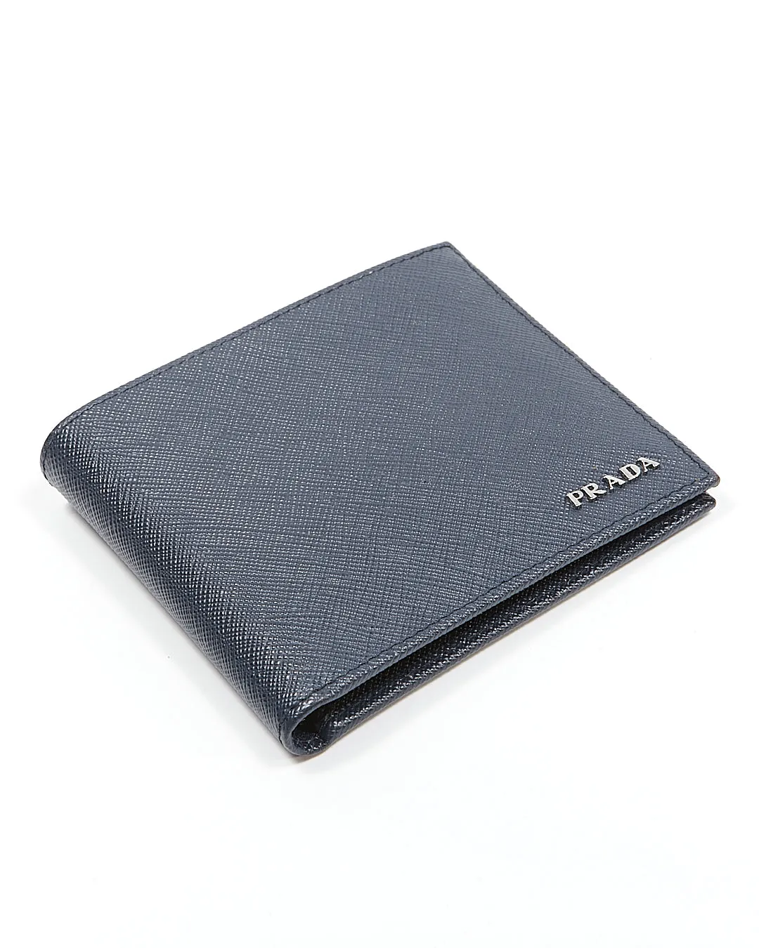 Prada Dark Blue Saffiano Bi Fold Wallet