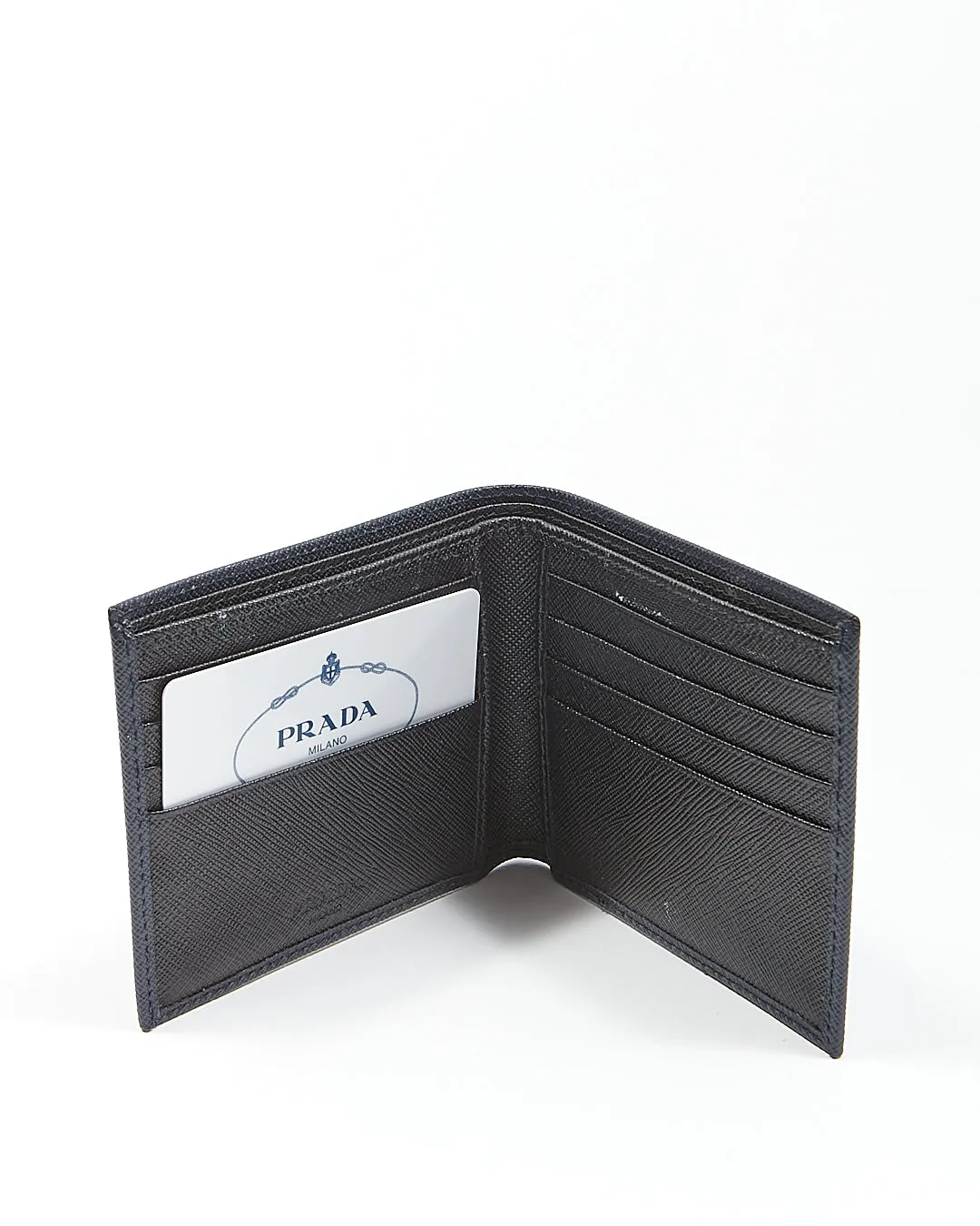 Prada Dark Blue Saffiano Bi Fold Wallet