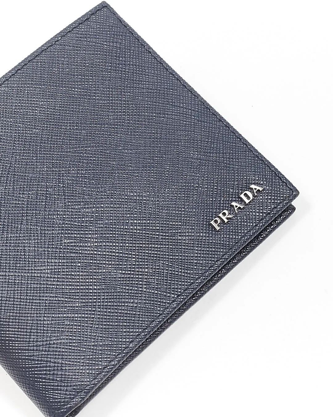 Prada Dark Blue Saffiano Bi Fold Wallet