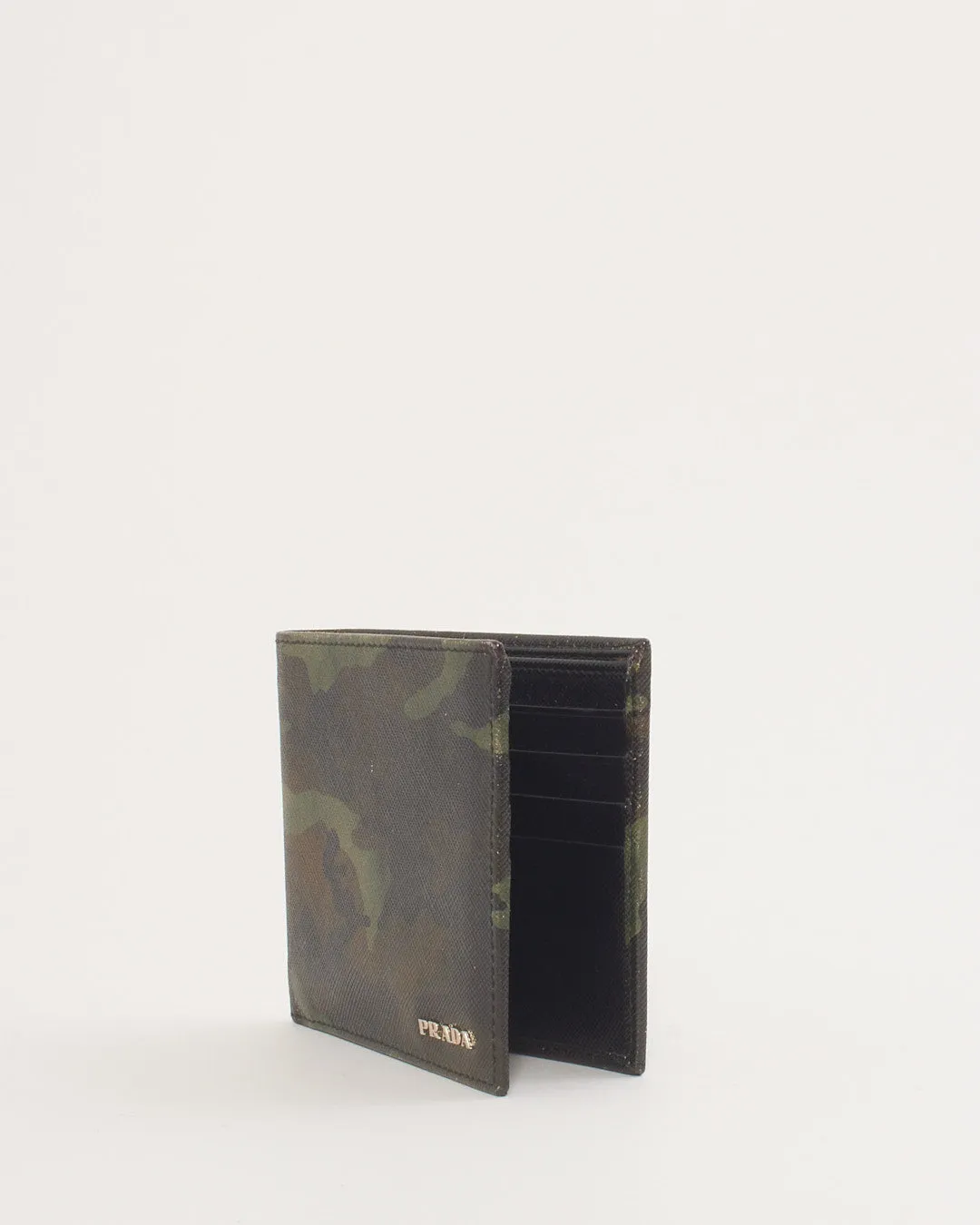 Prada Green Camo Saffiano Leather Bi-Fold Wallet