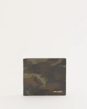 Prada Green Camo Saffiano Leather Bi-Fold Wallet