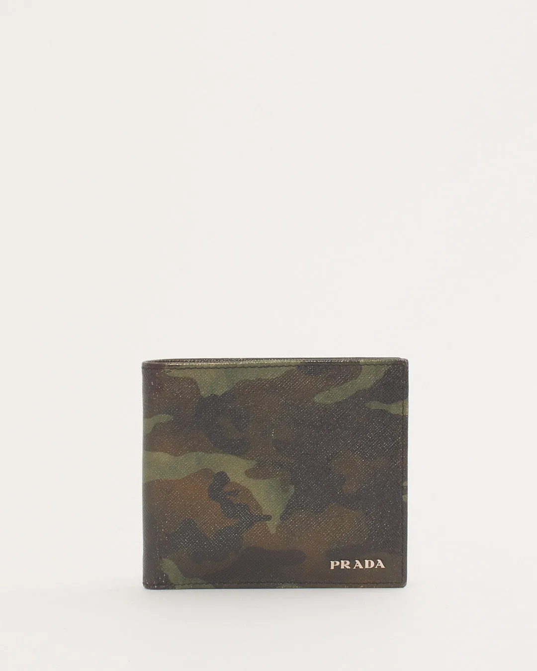 Prada Green Camo Saffiano Leather Bi-Fold Wallet