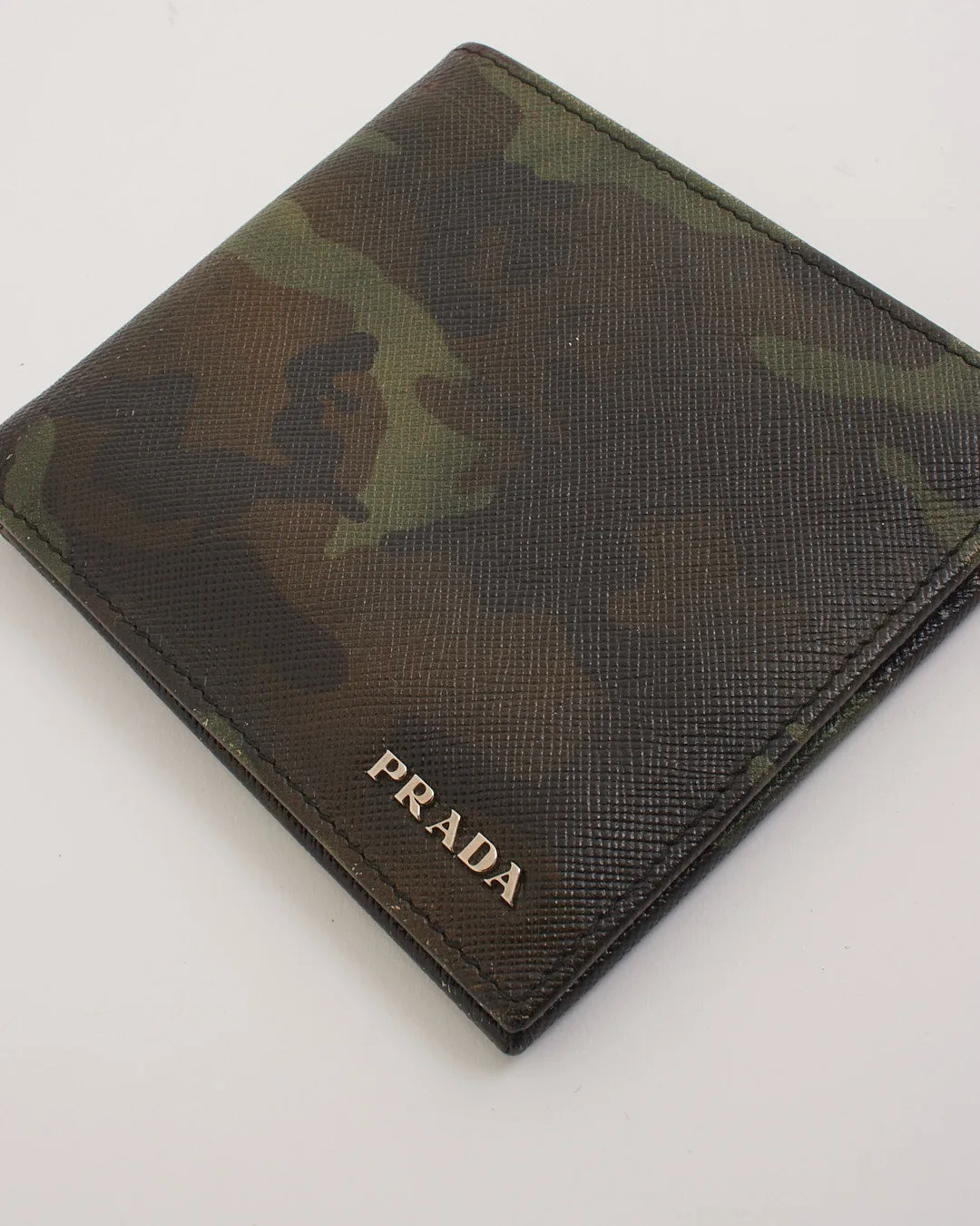 Prada Green Camo Saffiano Leather Bi-Fold Wallet