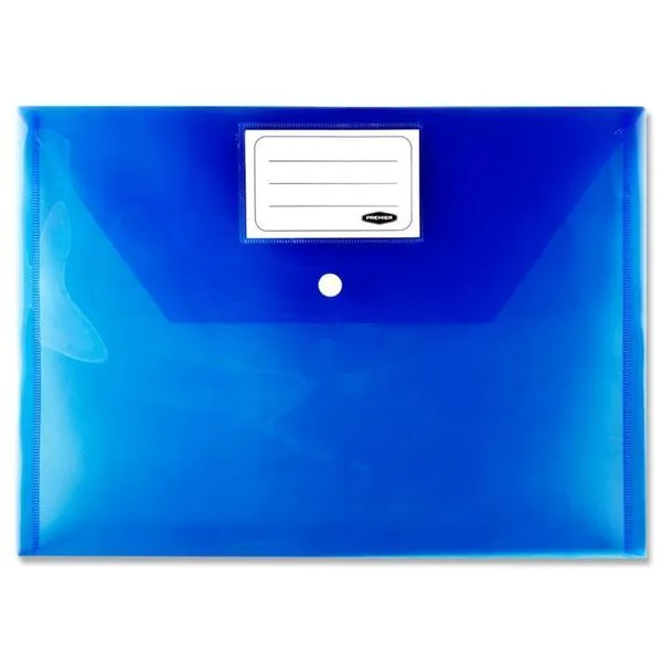 Premier Office Packet of 5 A4 Button Wallets - Coloured