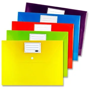 Premier Premtone Packet of 5 X A4 Button Storage Wallets