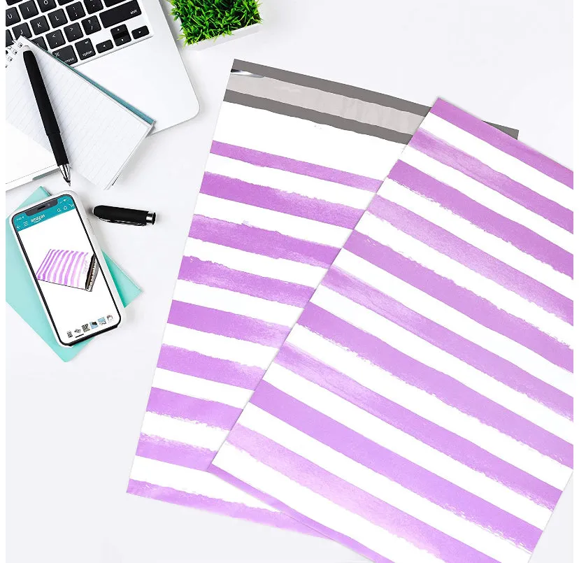 Purple watercolor stripe 10x13 premium poly mailer - set of 10