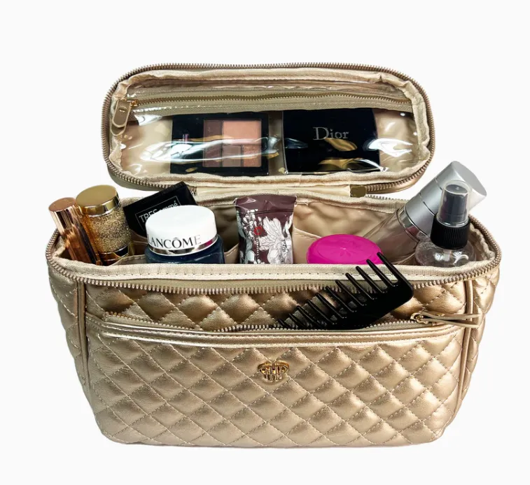 Pursen Classic Train Case - Gold Quilted