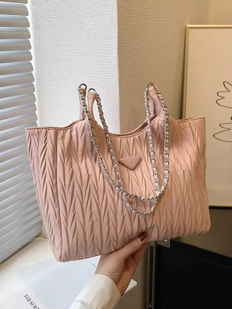 Quilted Chain Straps Tote Bag