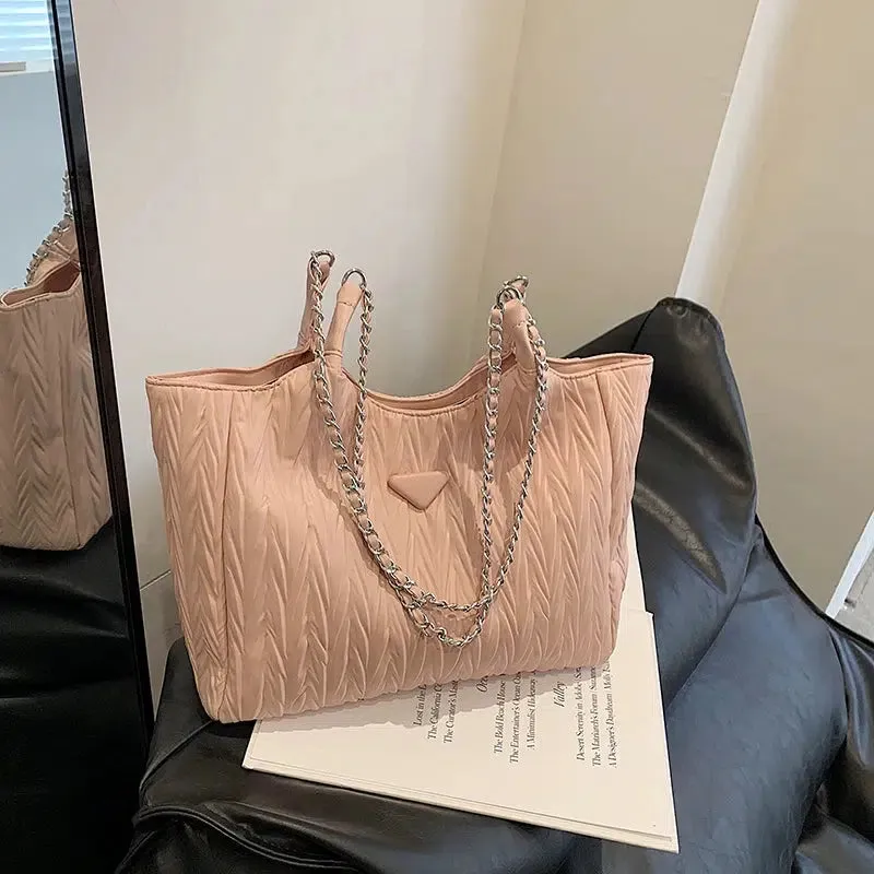 Quilted Chain Straps Tote Bag