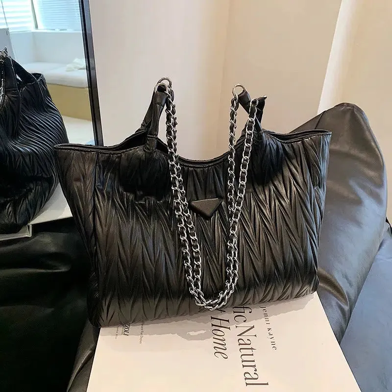 Quilted Chain Straps Tote Bag