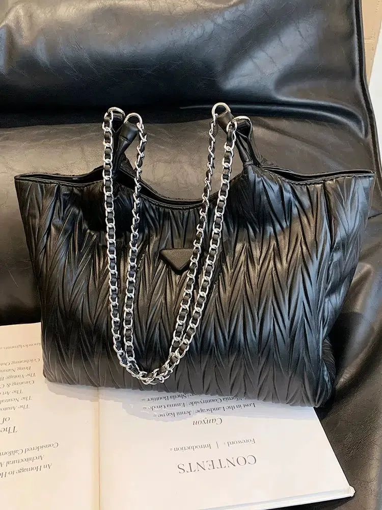 Quilted Chain Straps Tote Bag