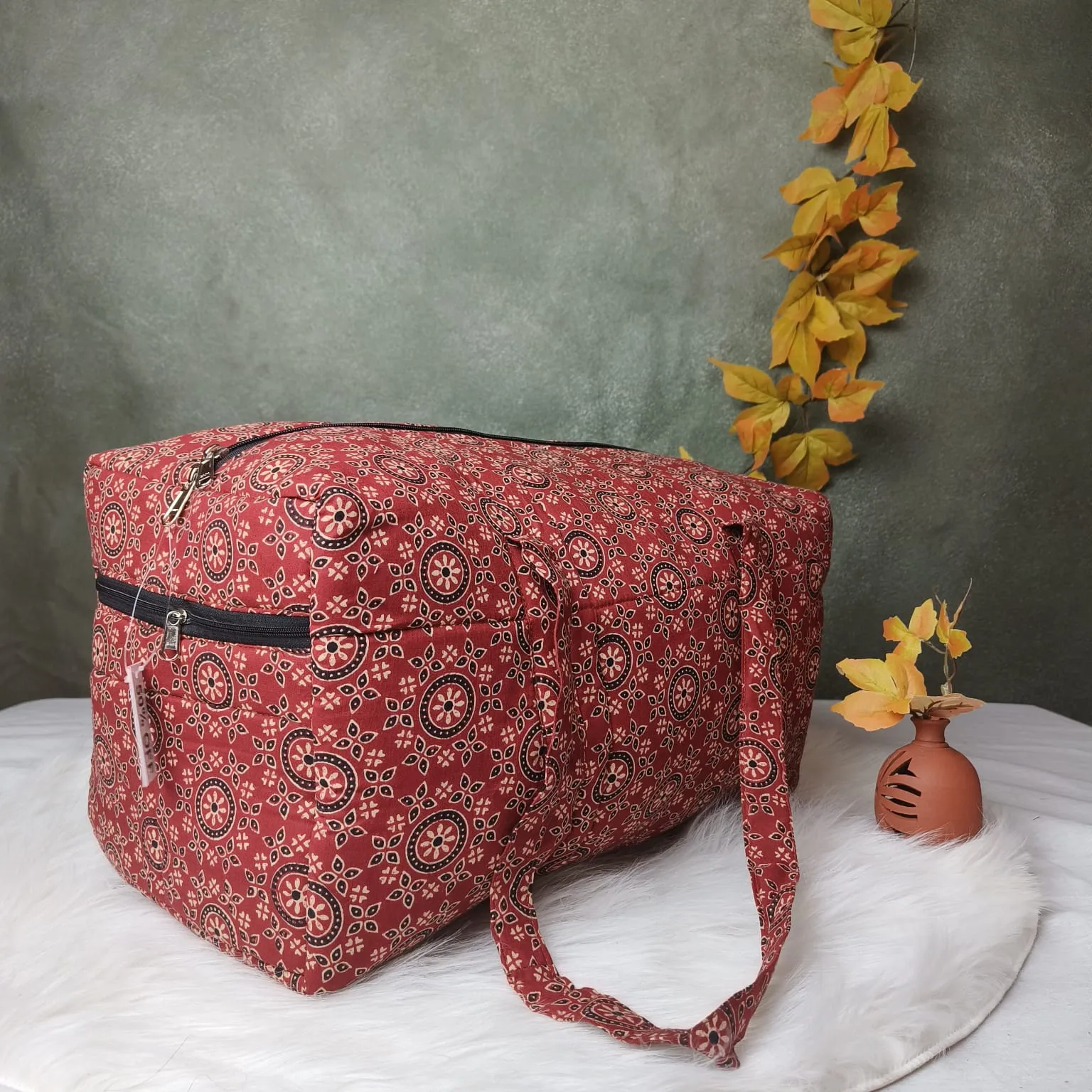 Rectangle Travel Bag Rust Jaipur Print