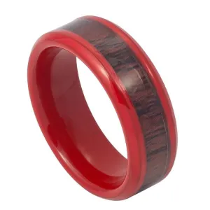 Red Enamel Plated High Polished Low Beveled Edge with Hawaiian Koa Inlay - 8mm