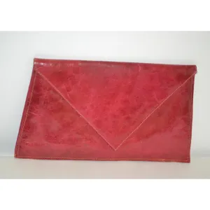 Red Leather Envelope Clutch Purse