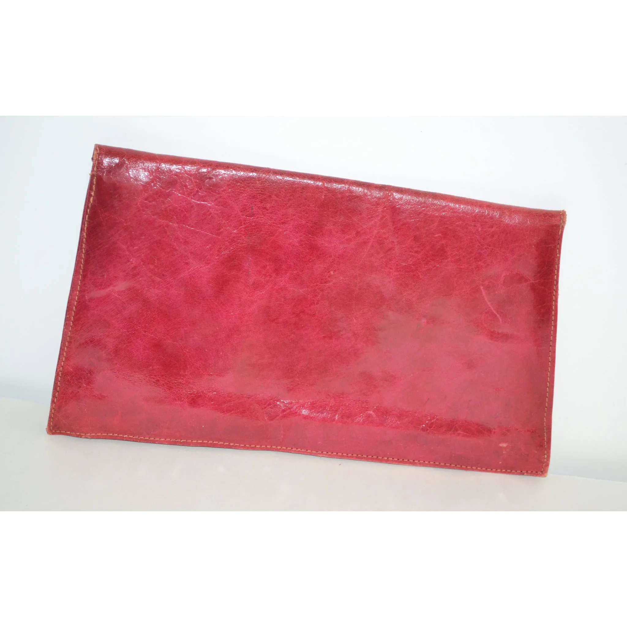Red Leather Envelope Clutch Purse
