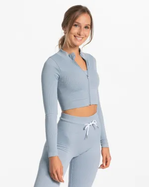 Ribbed Zip Jacke "Stahlblau"