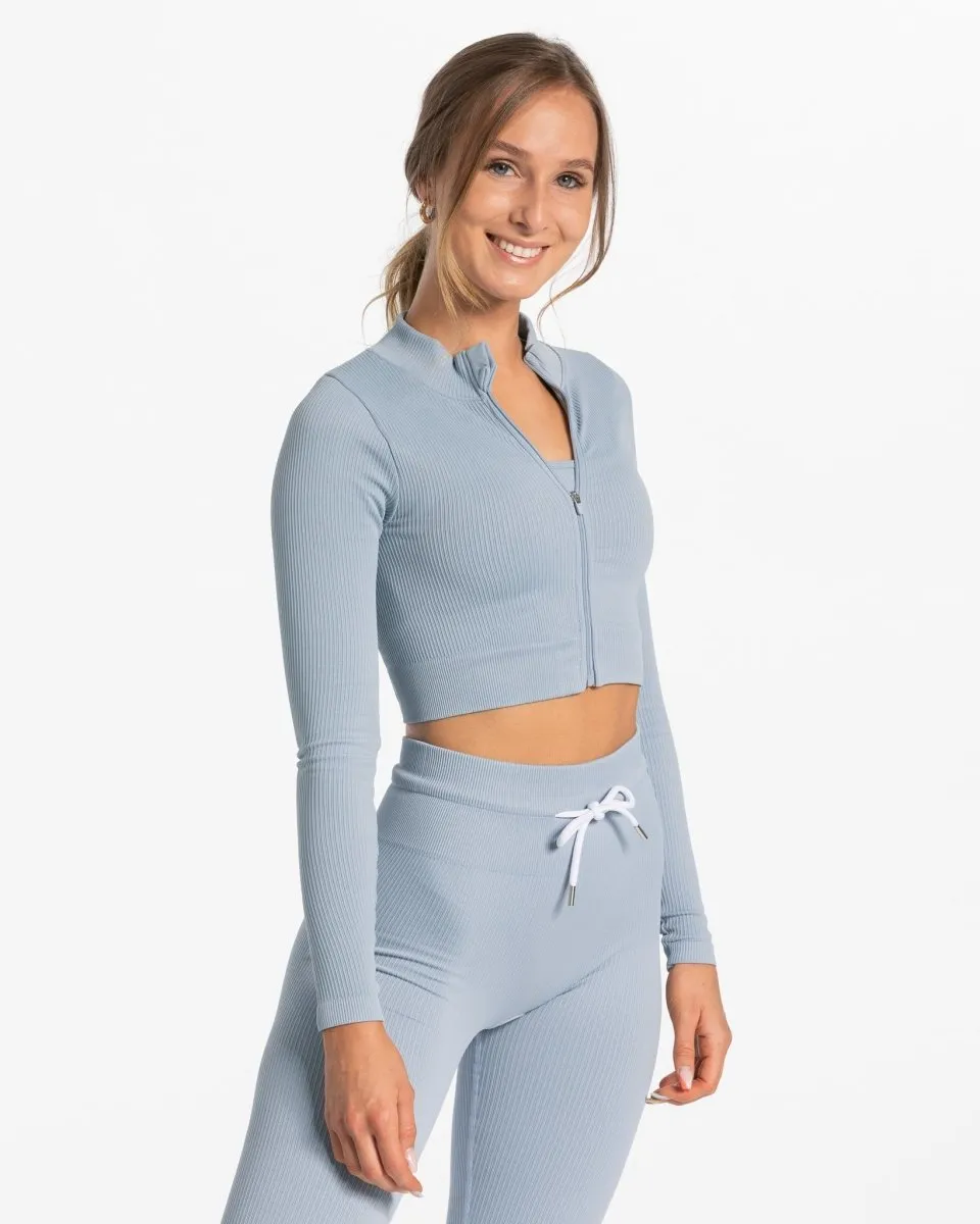 Ribbed Zip Jacke "Stahlblau"
