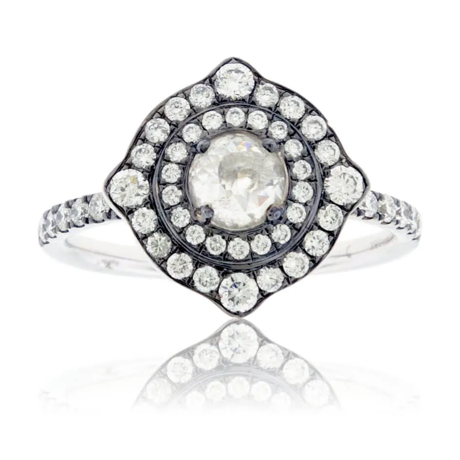 Rose-Cut Diamond & Diamond Expanded Halo Ring