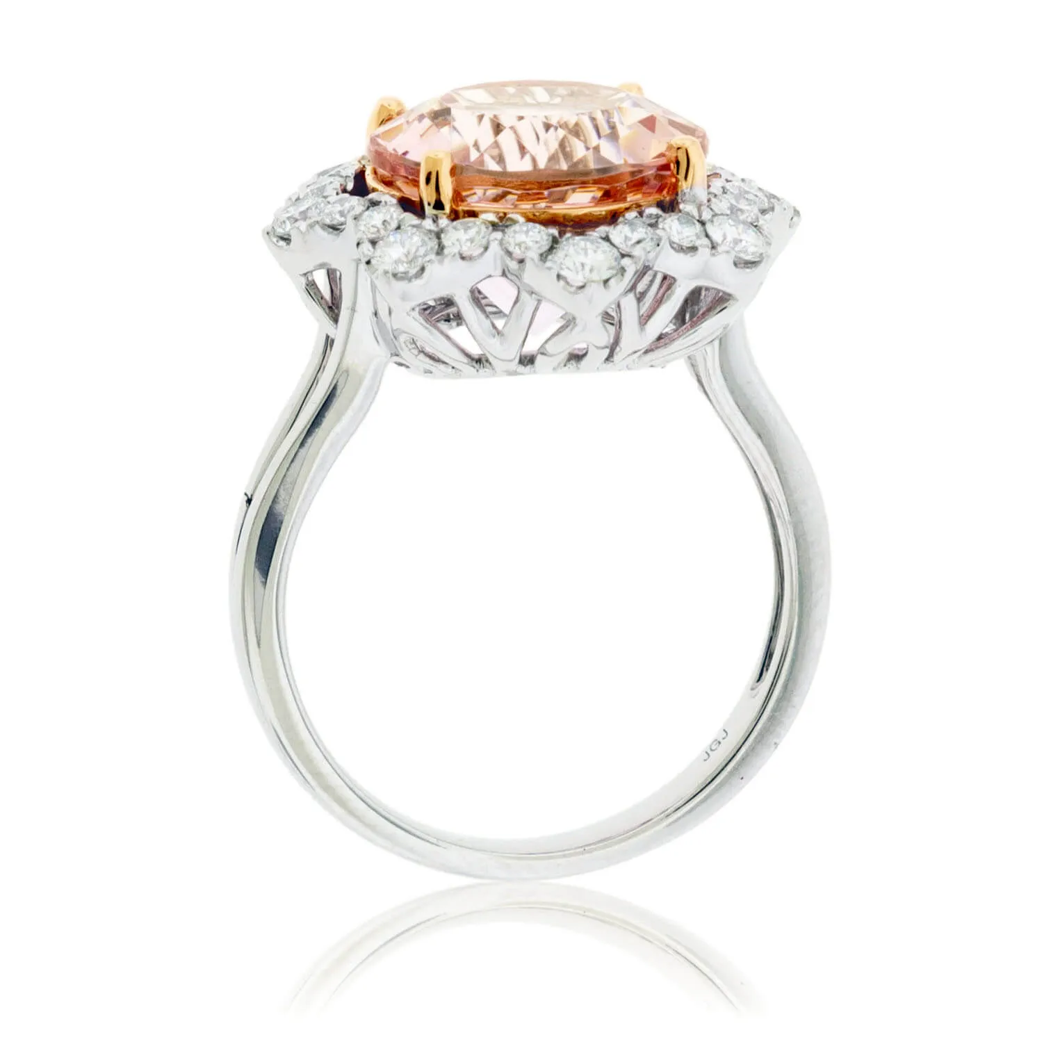 Round Fancy Cut Morganite & Diamond Classic Halo Ring