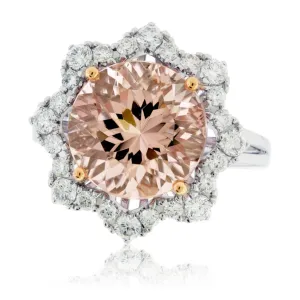 Round Fancy Cut Morganite & Diamond Classic Halo Ring
