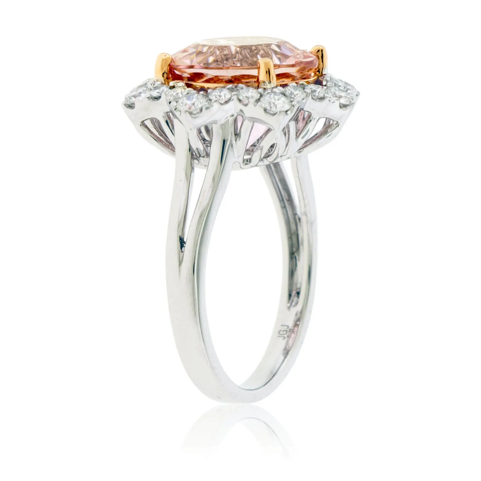 Round Fancy Cut Morganite & Diamond Classic Halo Ring