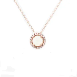 Round Opal and Diamond Halo Pendant