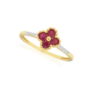 Ruby and Diamond Flower Design Ring