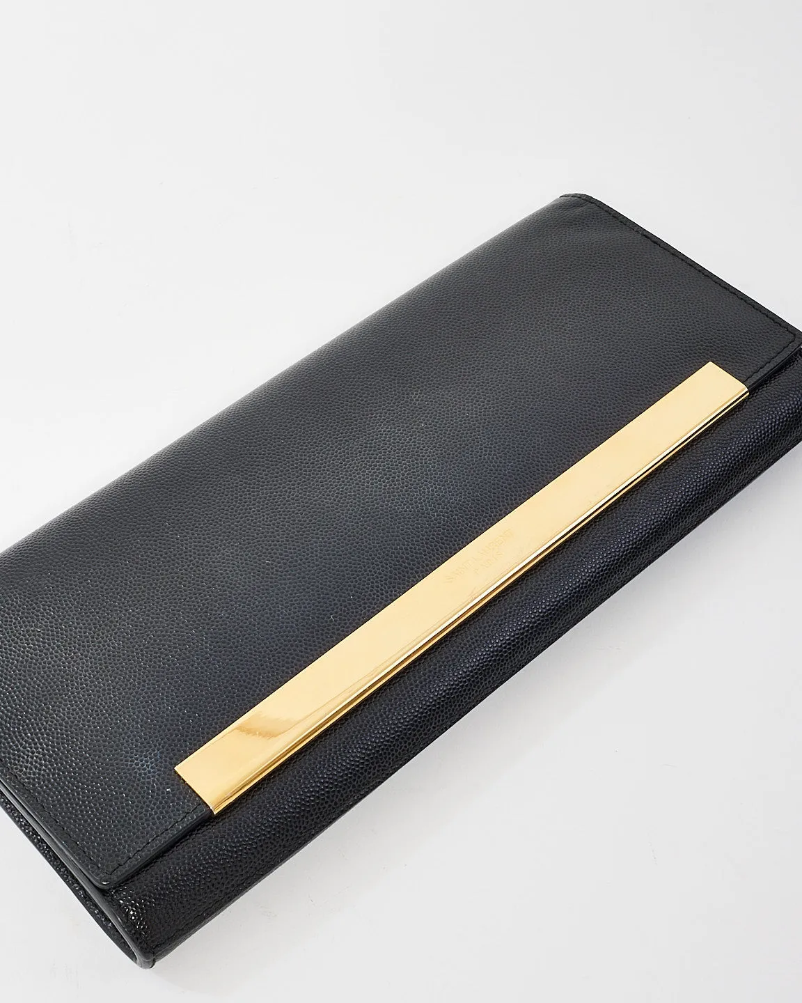 Saint Laurent Black Grained Leather Lutetia Flap Clutch