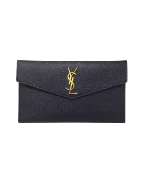 Saint Laurent Black/Gold WB! '21 'Uptown' Grain De Poudre Envelope Pouch