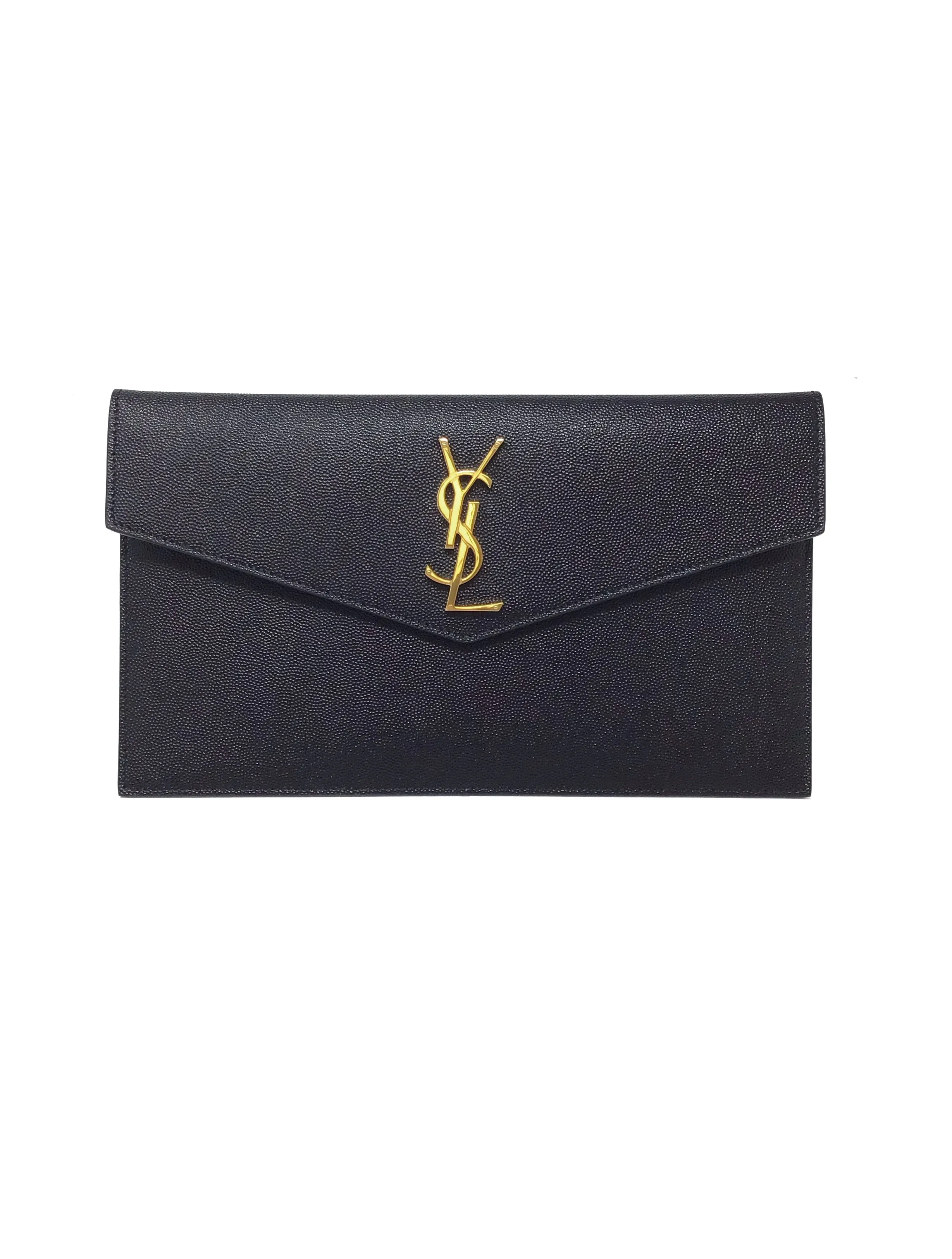 Saint Laurent Black/Gold WB! '21 'Uptown' Grain De Poudre Envelope Pouch