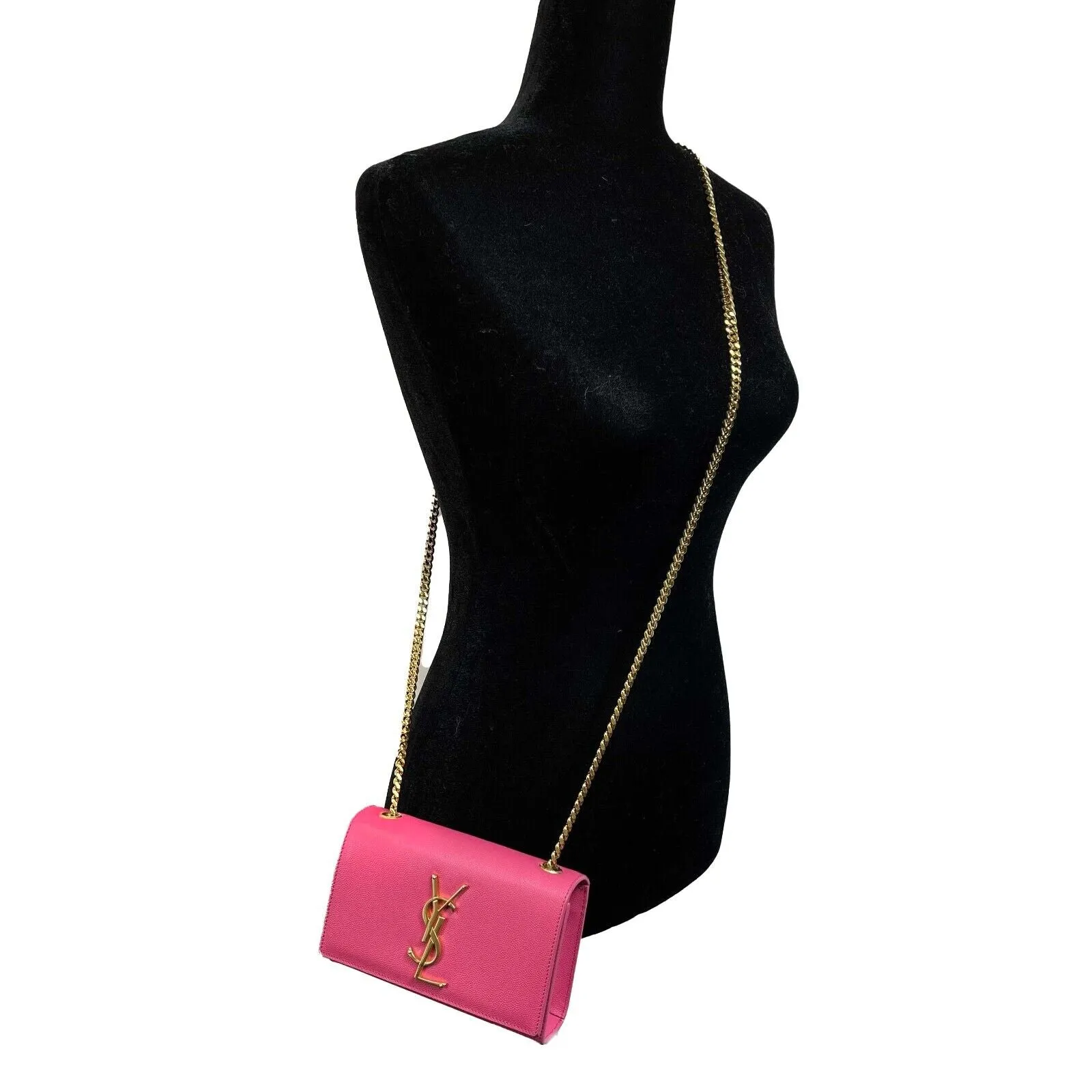 Saint Laurent Kate Small Chain Bag in Grain de Poudre Embossed Leather Pink Bag