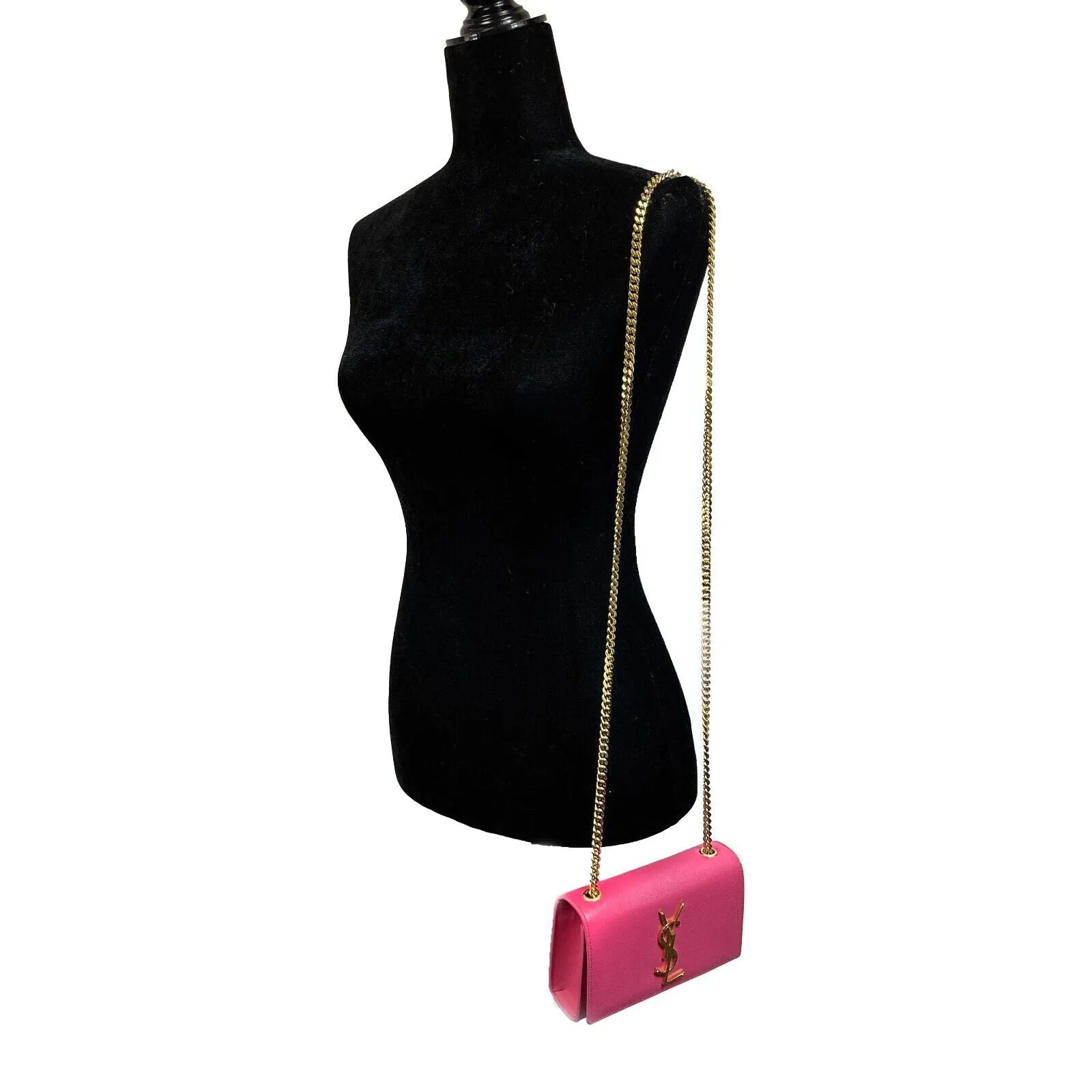 Saint Laurent Kate Small Chain Bag in Grain de Poudre Embossed Leather Pink Bag