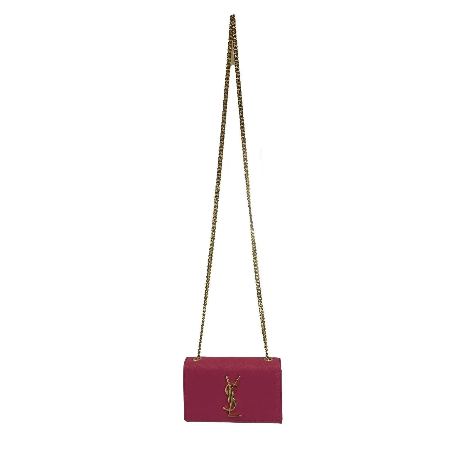 Saint Laurent Kate Small Chain Bag in Grain de Poudre Embossed Leather Pink Bag