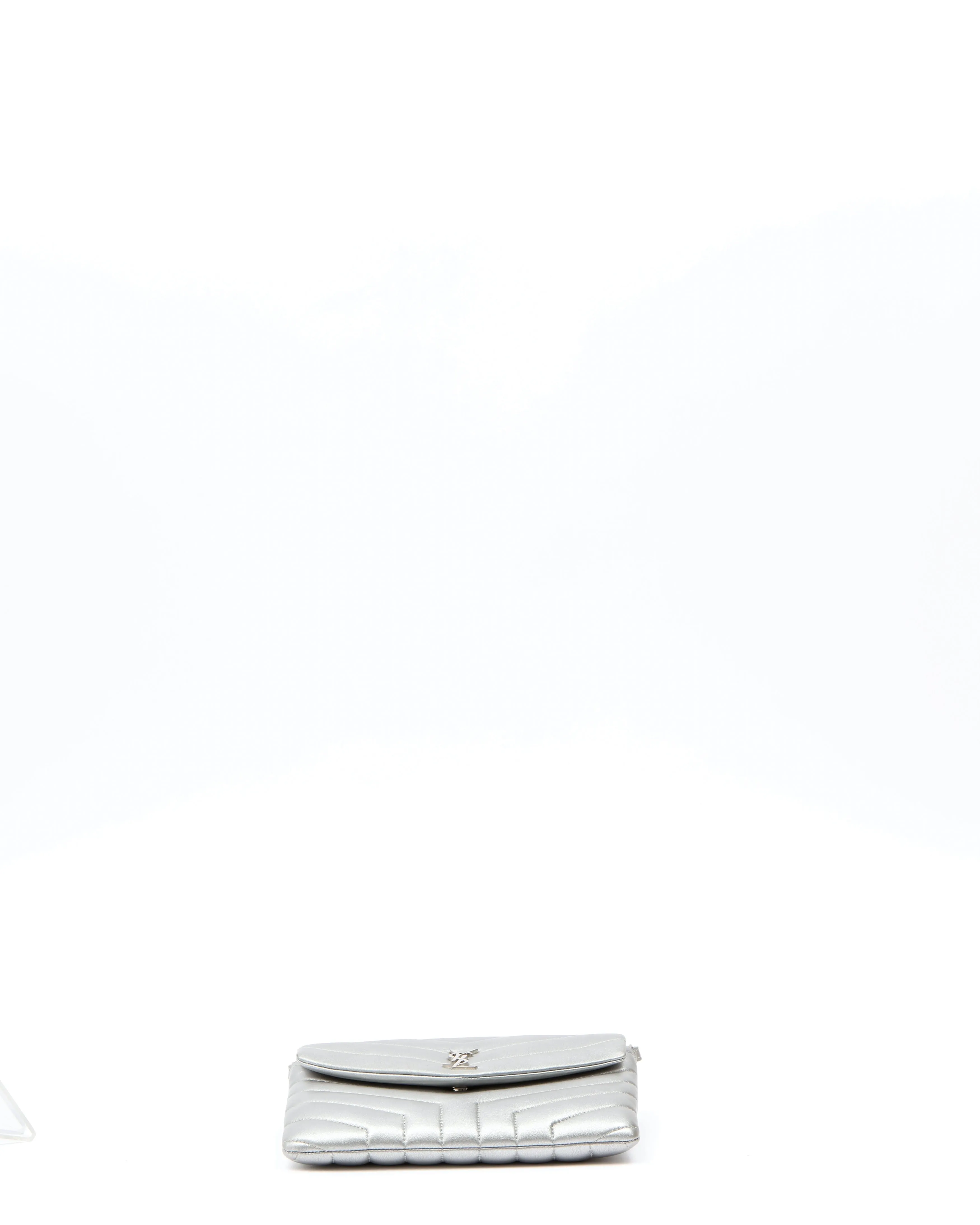 Saint Laurent Silver Chevron Leather Envelope Crossbody Bag