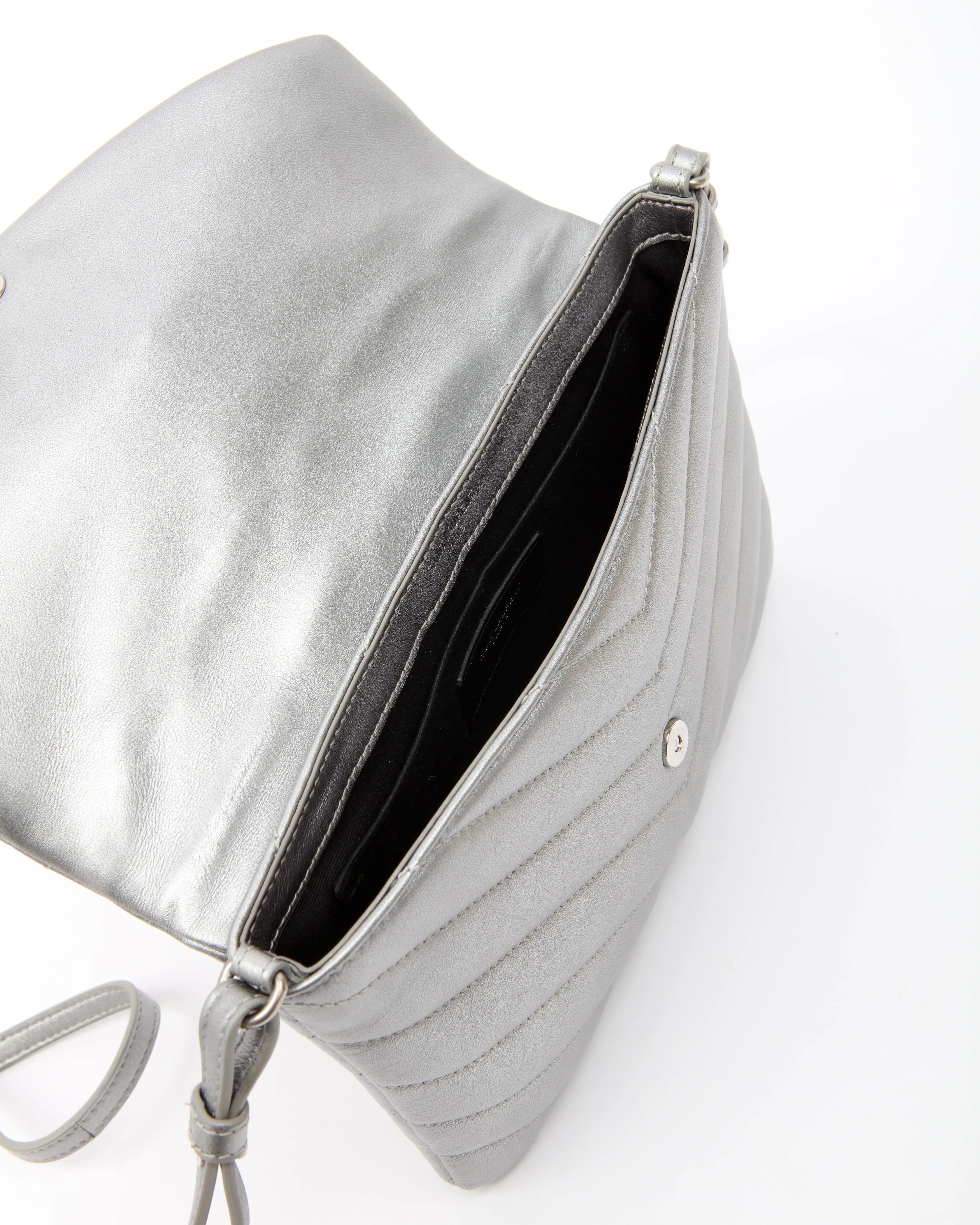 Saint Laurent Silver Chevron Leather Envelope Crossbody Bag