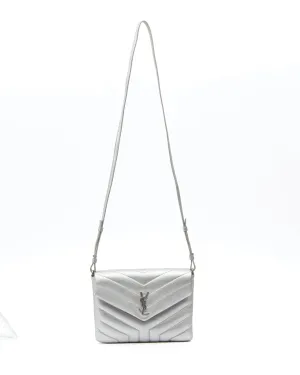 Saint Laurent Silver Chevron Leather Envelope Crossbody Bag