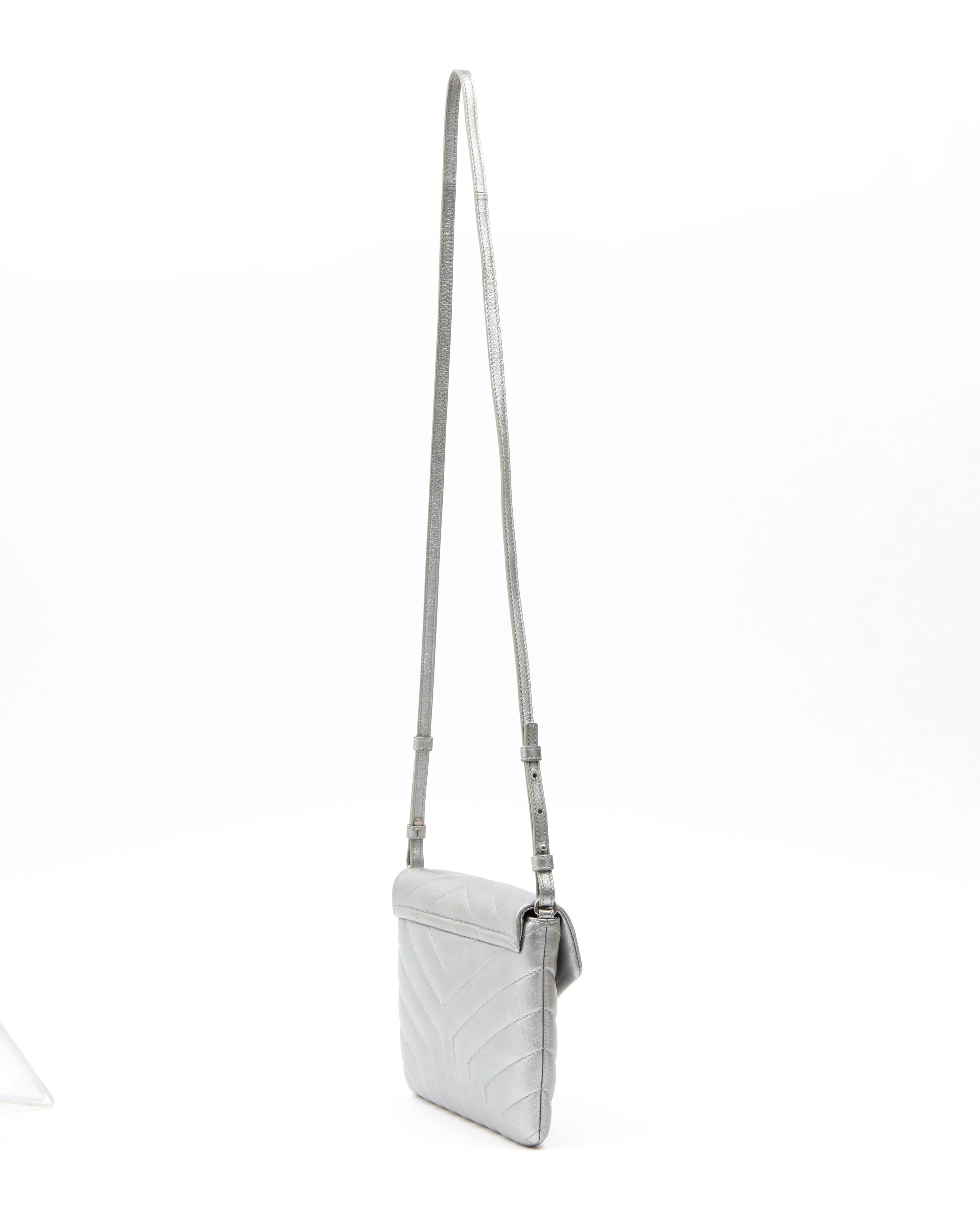 Saint Laurent Silver Chevron Leather Envelope Crossbody Bag