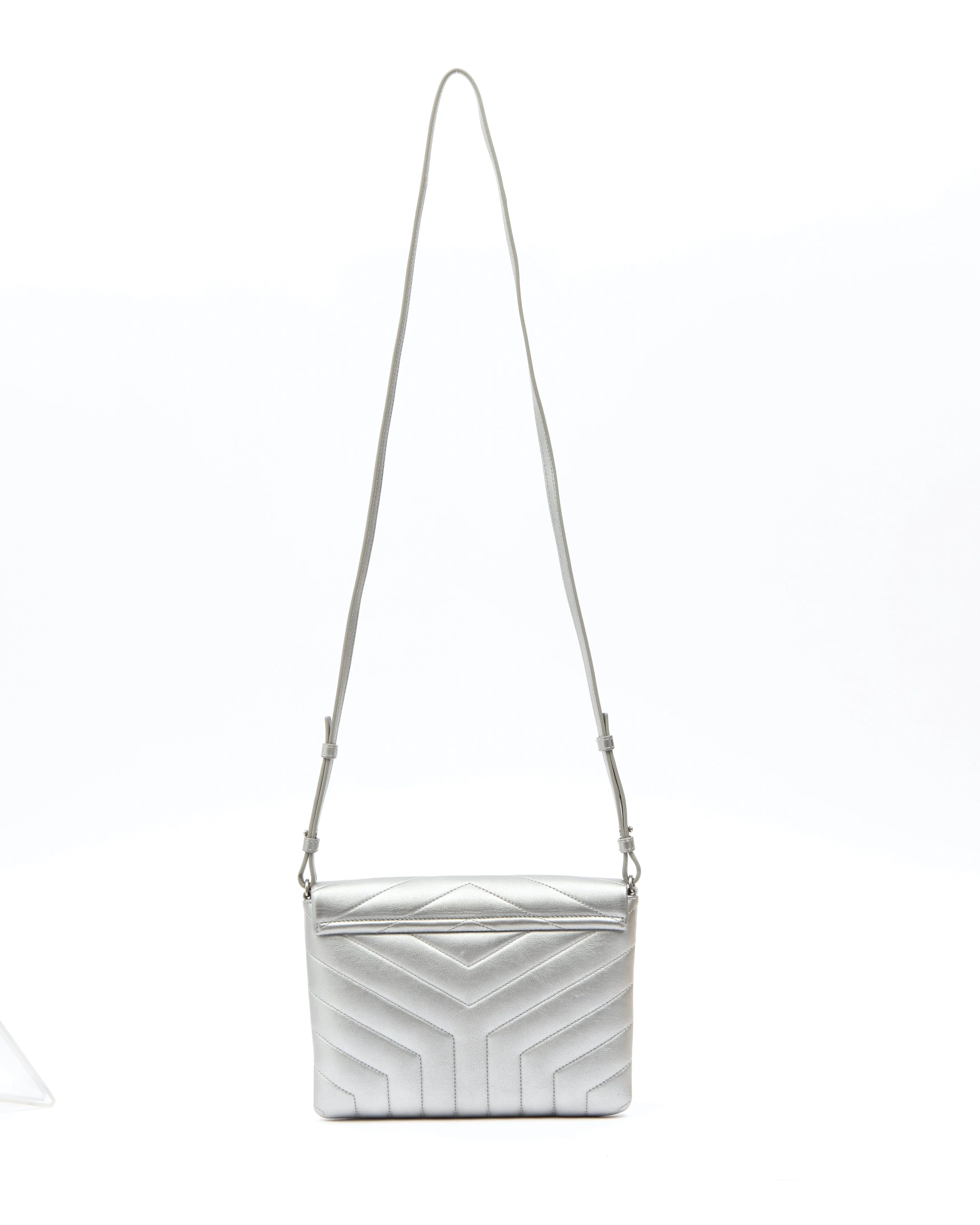 Saint Laurent Silver Chevron Leather Envelope Crossbody Bag