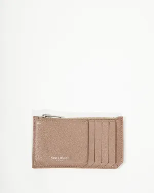 Saint Laurent Taupe Leather Zip Card Holder