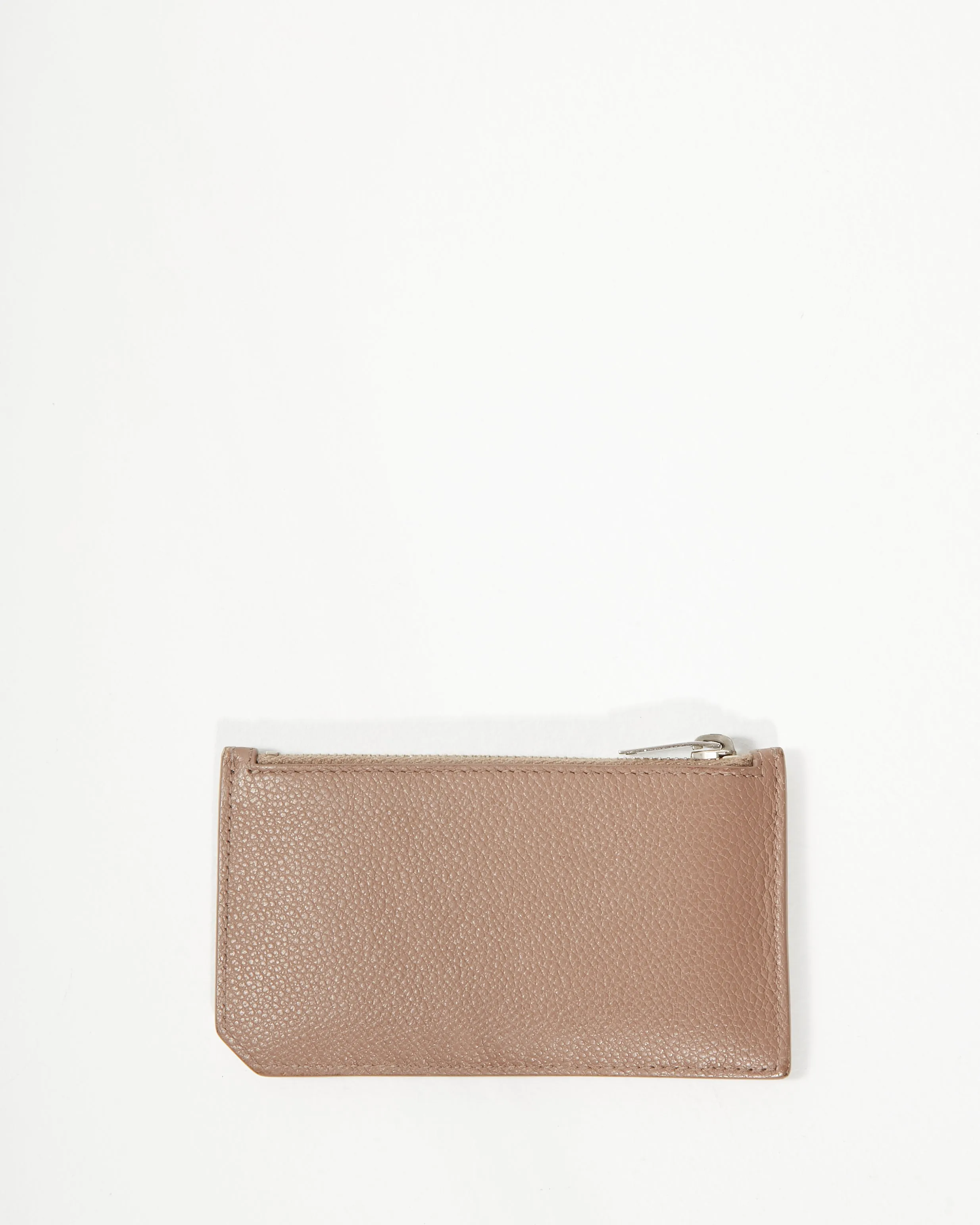 Saint Laurent Taupe Leather Zip Card Holder