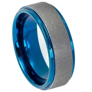 Sandblasted Finish Center Stepped Edge Blue IP Plated - 8mm