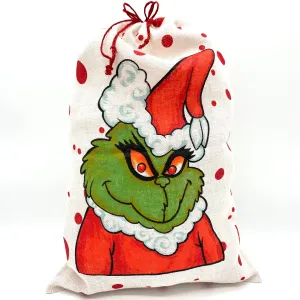 SANTA SACK RED WITH GREEN MONSTER IN JUTE