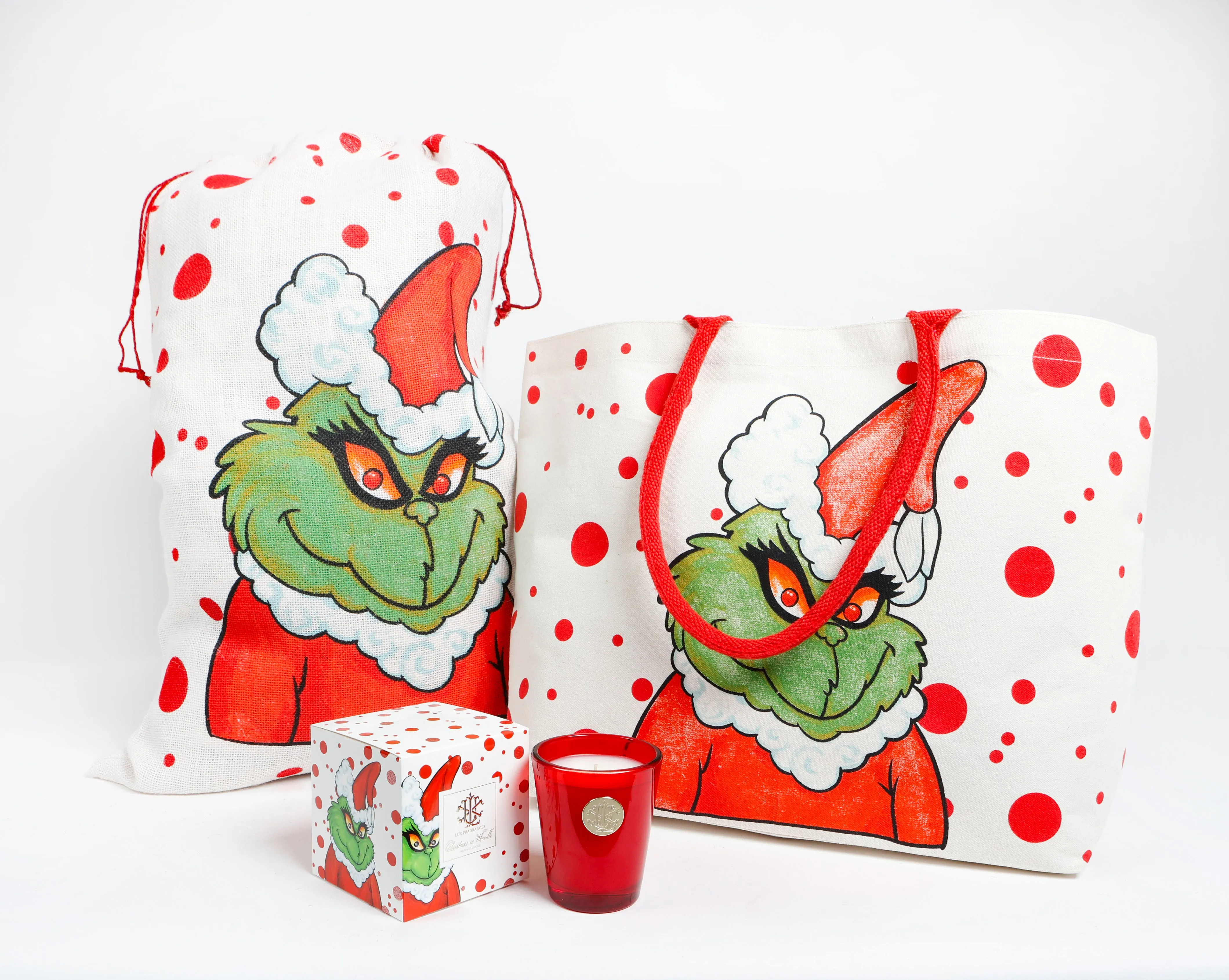 SANTA SACK RED WITH GREEN MONSTER IN JUTE