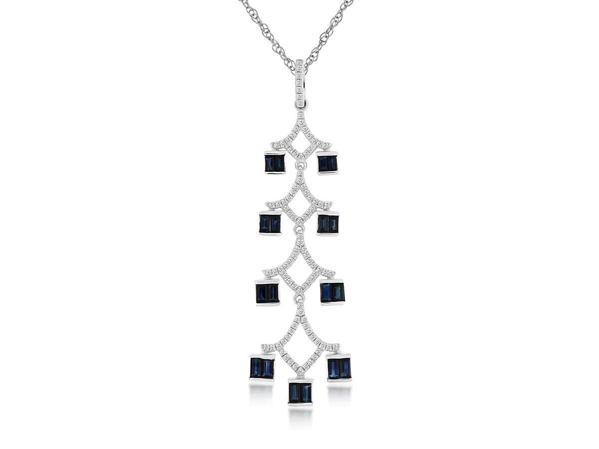 Sapphire and Diamond Accented Chandelier Design Pendant