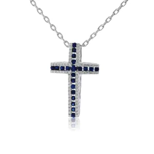 Sapphire and Diamond Cross Pendant w/Chain