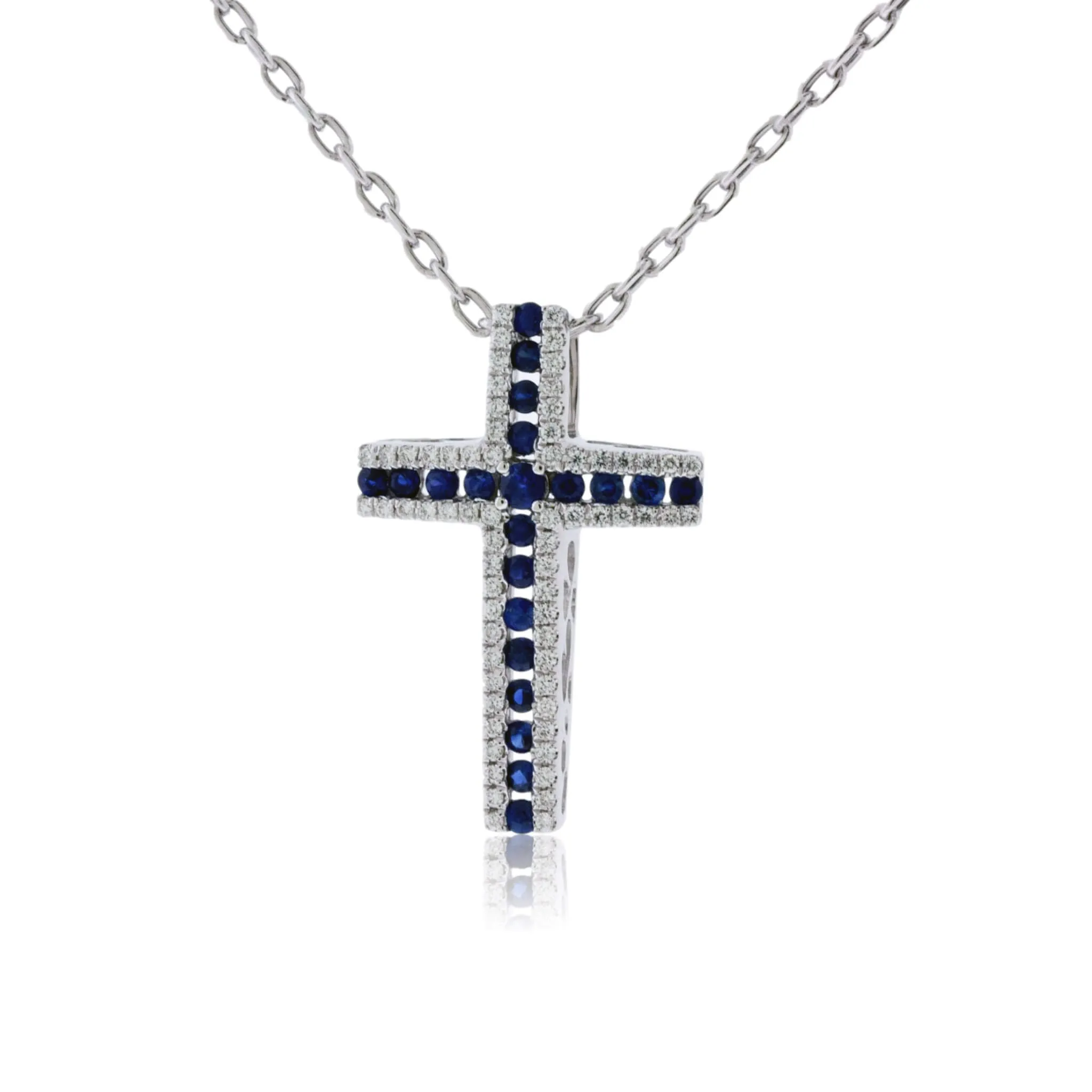 Sapphire and Diamond Cross Pendant w/Chain